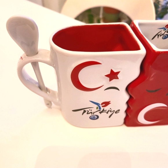 New Set of 2 ceramic cup with teaspoons - Picture 5 of 7